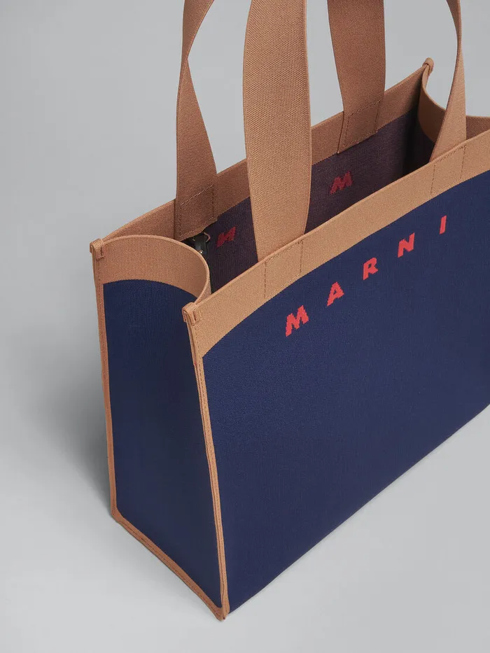Blue And Brown Jacquard Shopping Bag Men Marni Tote Bags