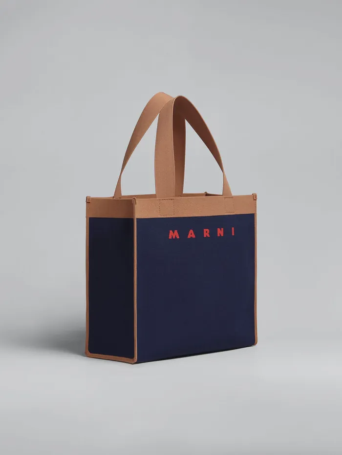 Blue And Brown Jacquard Shopping Bag Men Marni Tote Bags