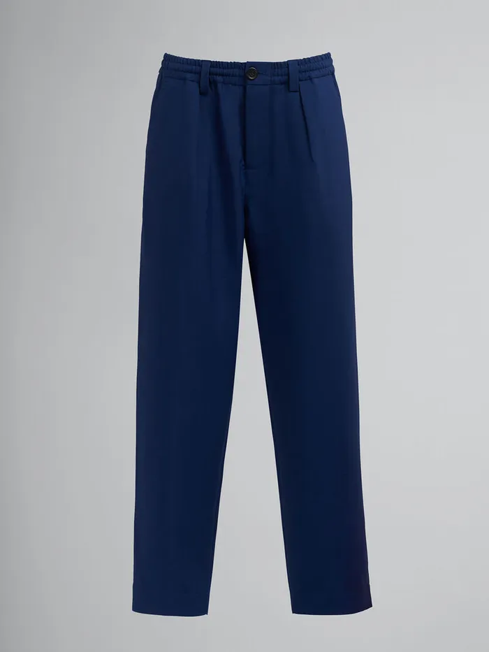 Blue Black Tropical Wool Cropped Trousers Men Marni Pants