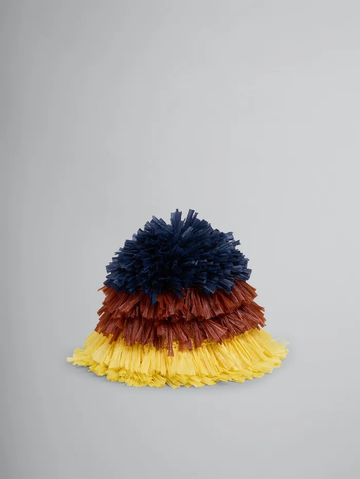 Blue Brown And Yellow Raffiaeffect Bucket Hat Men Marni Hats