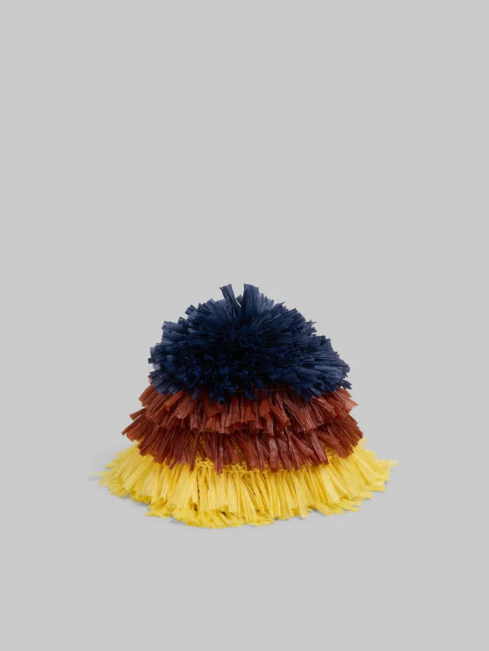 Blue Brown And Yellow Raffiaeffect Bucket Hat Men Marni Hats
