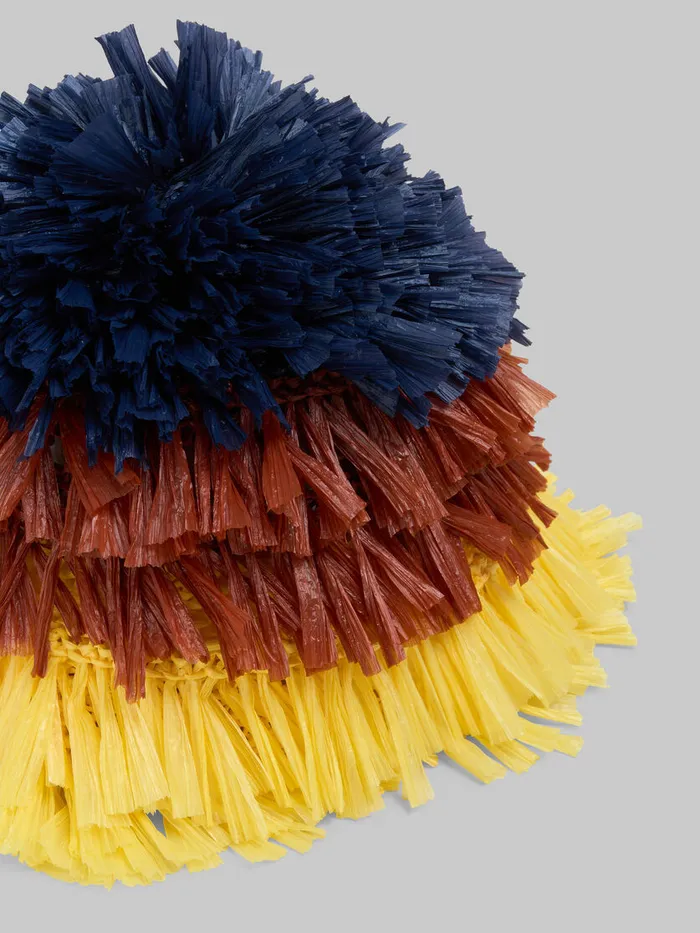 Blue Brown And Yellow Raffiaeffect Bucket Hat Men Marni Hats