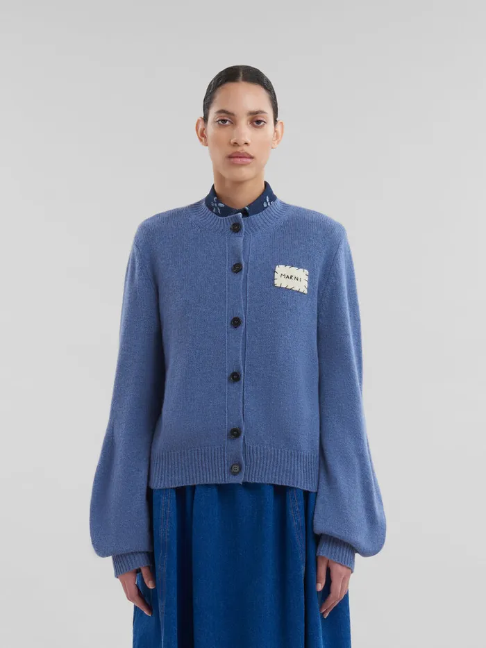 Blue Cashmere Cardigan With Marni Patch Women Marni Knitwear