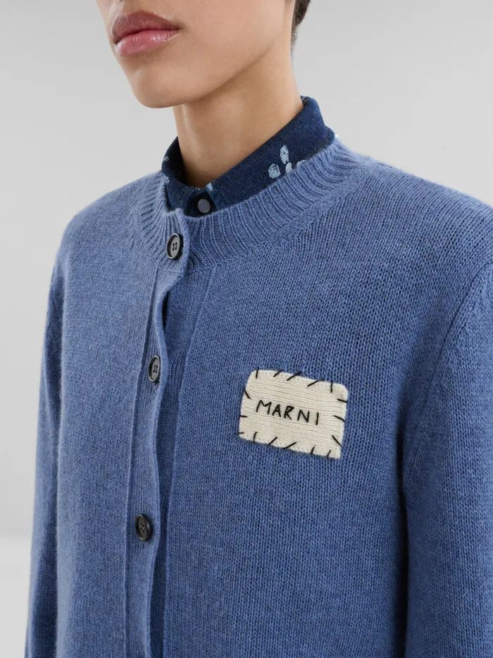 Blue Cashmere Cardigan With Marni Patch Women Marni Knitwear