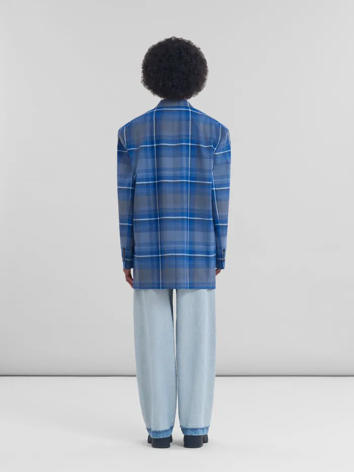 Blue Checked Virgin Wool Oversized Jacket Women Marni Coats and Jackets