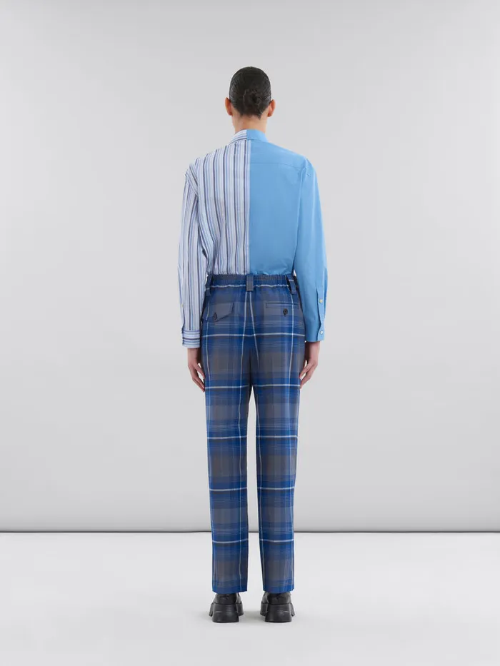 Blue Checked Virgin Wool Pleated Trousers Women Marni Pants