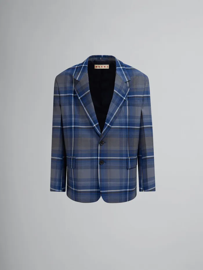 Blue Checked Wool Blazer With Marni Mending Men Marni Coats and Jackets