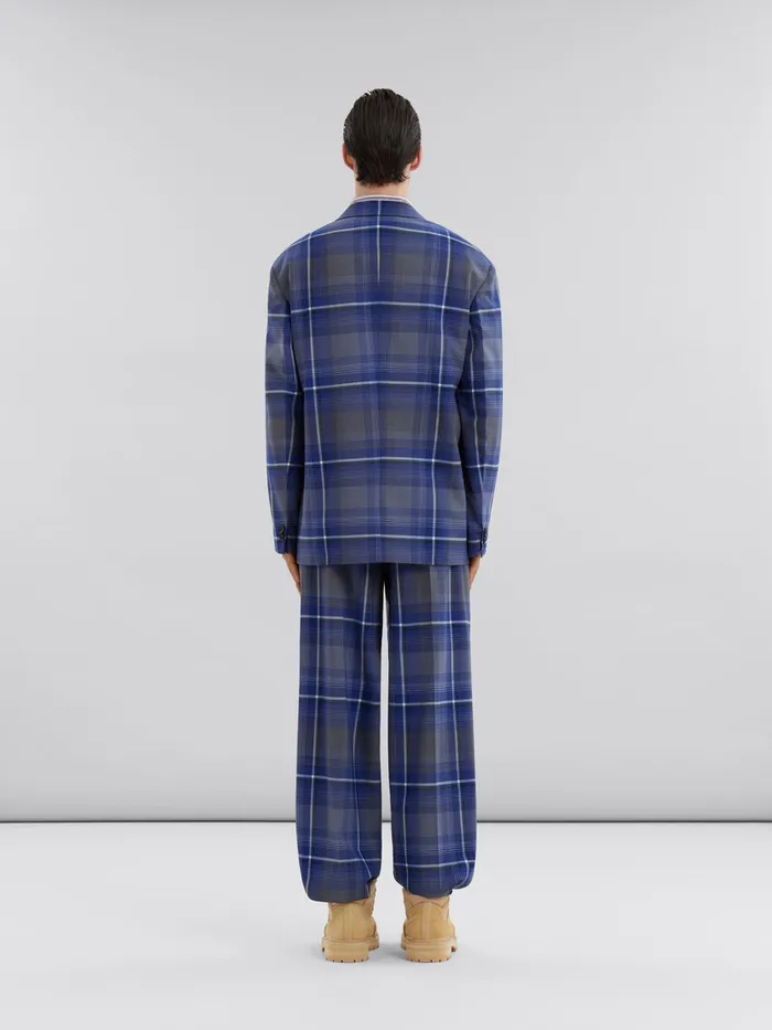 Blue Checked Wool Blazer With Marni Mending Men Marni Coats and Jackets
