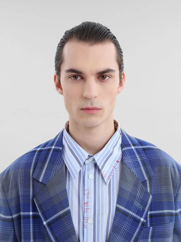 Blue Checked Wool Blazer With Marni Mending Men Marni Coats and Jackets