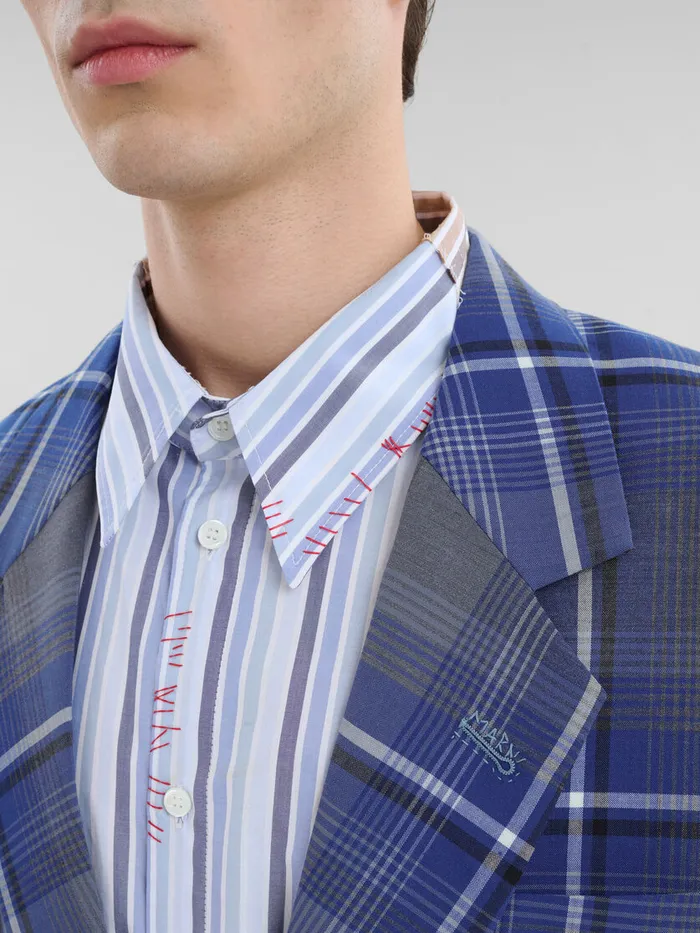 Blue Checked Wool Blazer With Marni Mending Men Marni Coats and Jackets