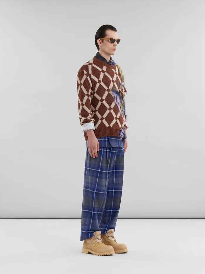Blue Checked Wool Blazer With Marni Mending Men Marni Coats and Jackets