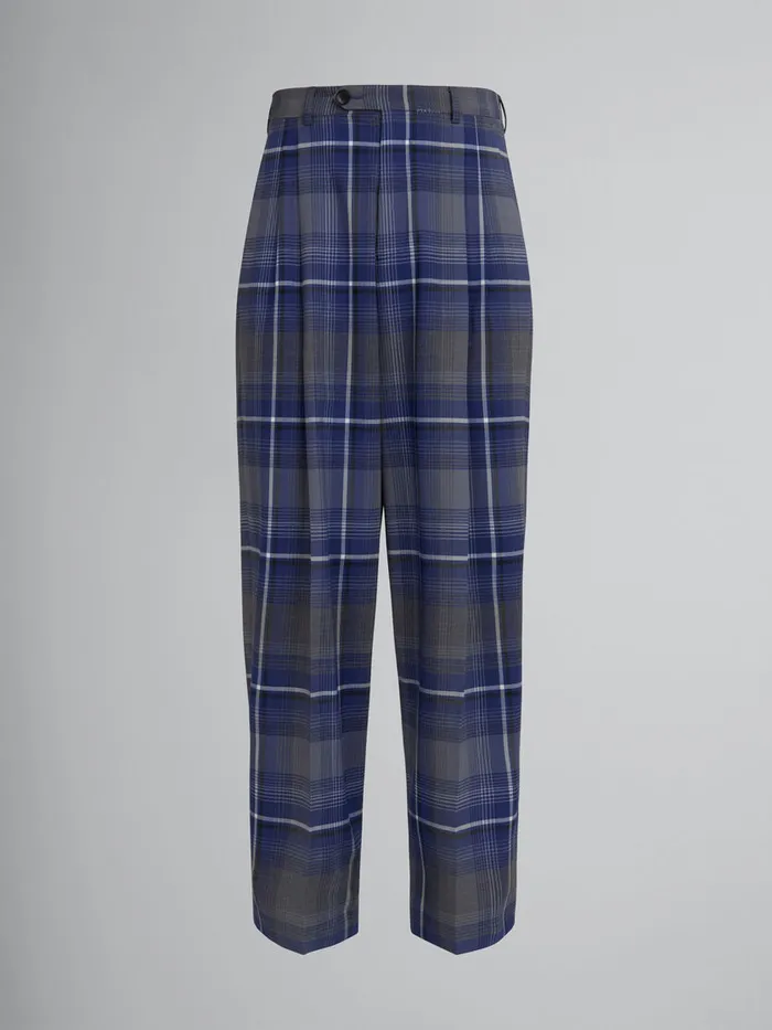 Blue Checked Wool Pleated Trousers Men Marni Pants