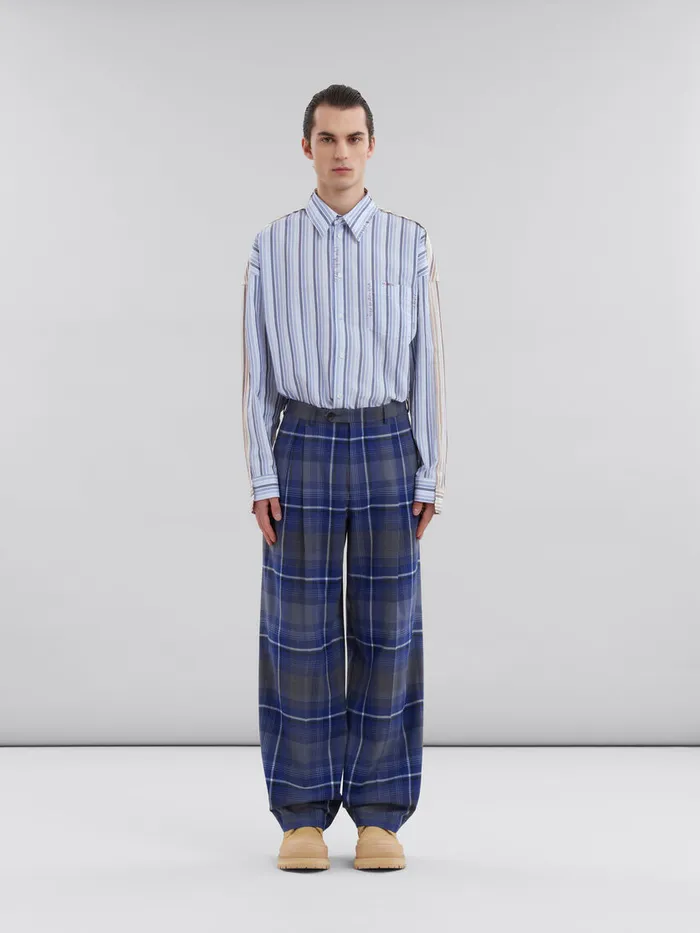 Blue Checked Wool Pleated Trousers Men Marni Pants