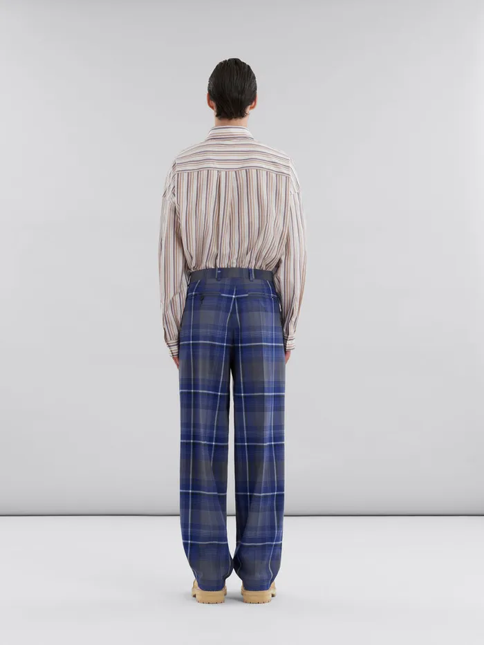 Blue Checked Wool Pleated Trousers Men Marni Pants