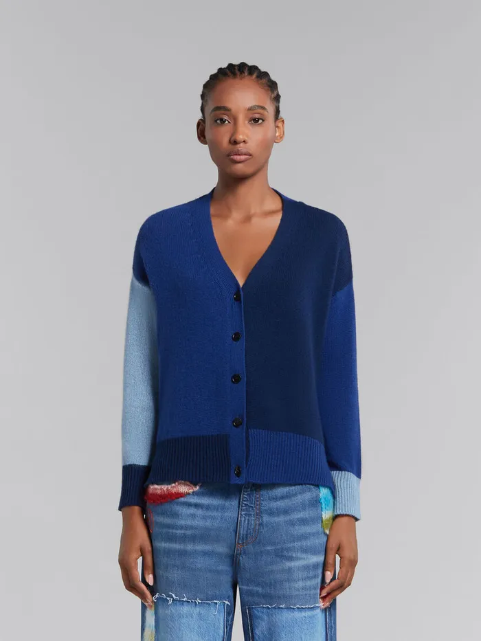 Blue Colourblock Cashmere Cardigan Women Marni Knitwear