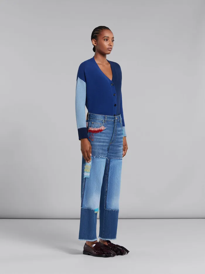 Blue Colourblock Cashmere Cardigan Women Marni Knitwear