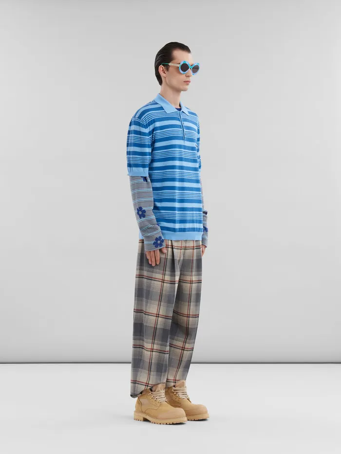 Blue Cottonviscose Striped Jumper With Floral Motif Men Marni Knitwear