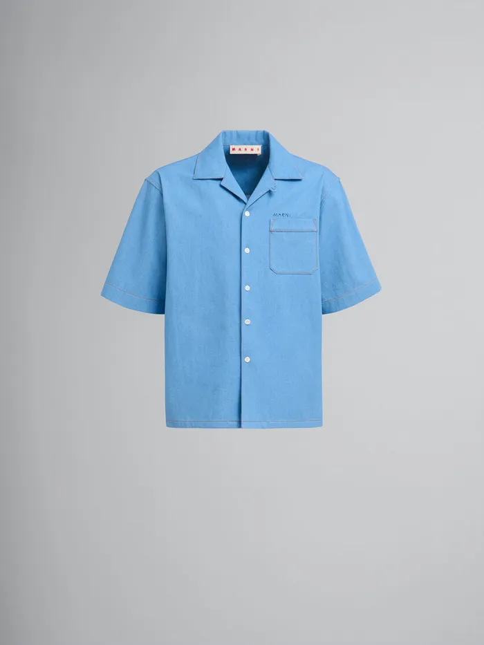 Blue Denim Bowling Shirt With Marni Mending Logo Men Marni Matching Sets