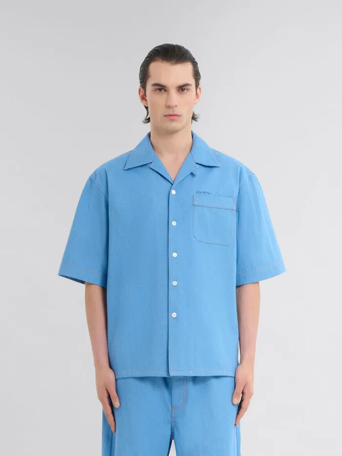 Blue Denim Bowling Shirt With Marni Mending Logo Men Marni Matching Sets
