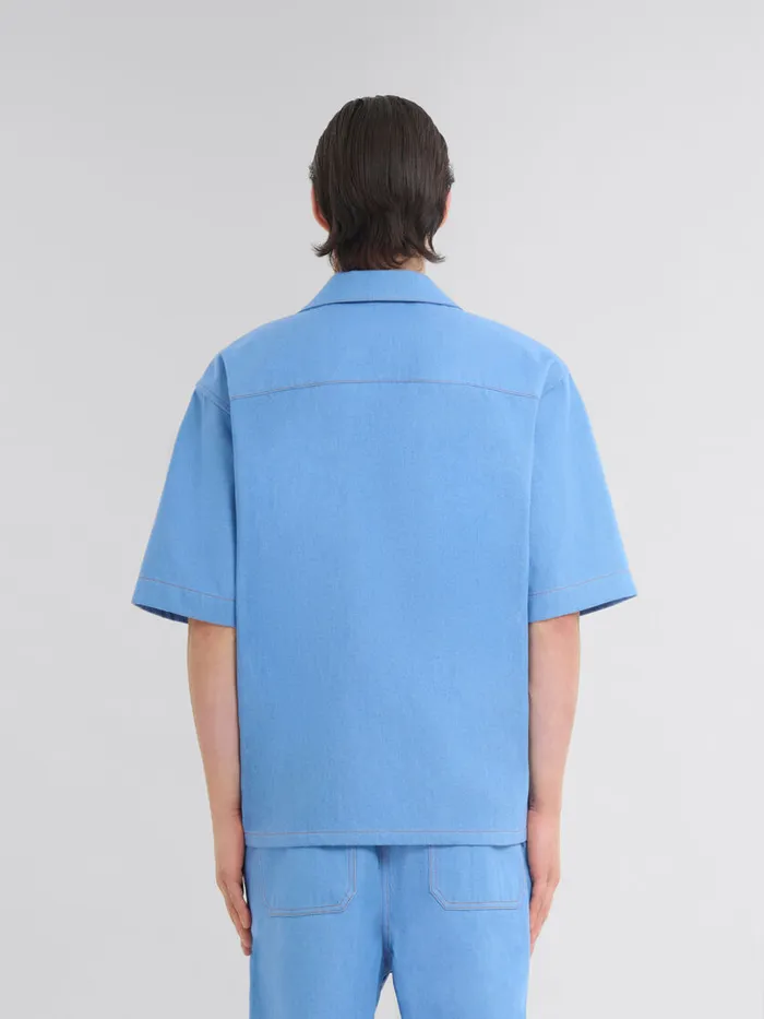 Blue Denim Bowling Shirt With Marni Mending Logo Men Marni Matching Sets