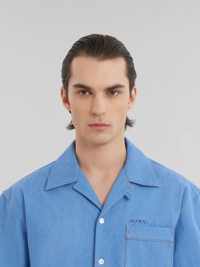 Blue Denim Bowling Shirt With Marni Mending Logo Men Marni Matching Sets