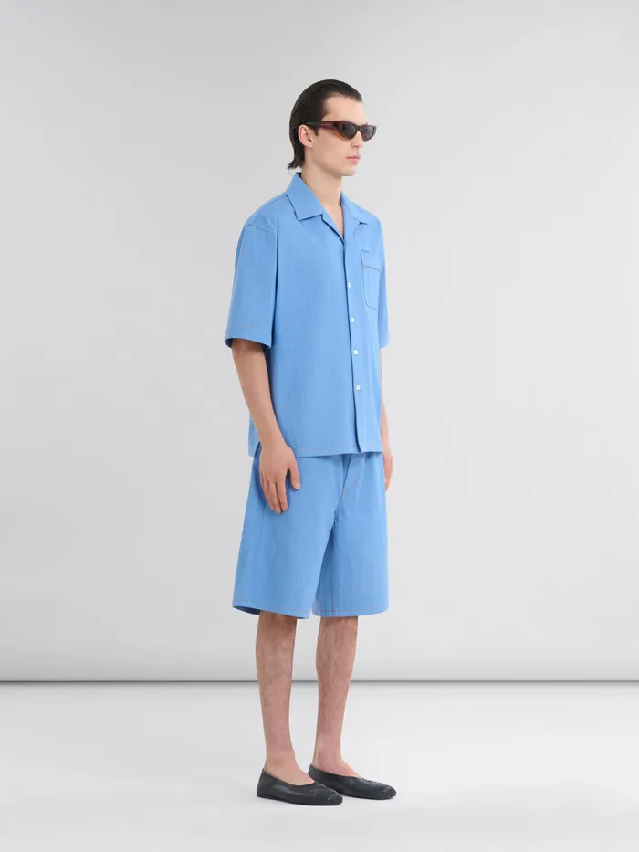 Blue Denim Bowling Shirt With Marni Mending Logo Men Marni Matching Sets