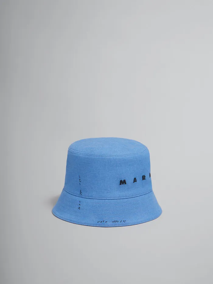 Blue Denim Bucket Hat With Marni Mending Men Marni Hats