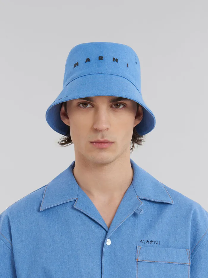 Blue Denim Bucket Hat With Marni Mending Men Marni Hats