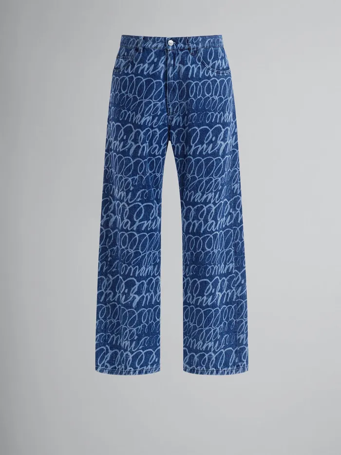 Blue Denim Jeans With Bleached Marni Scribble Motif Men Marni Pants