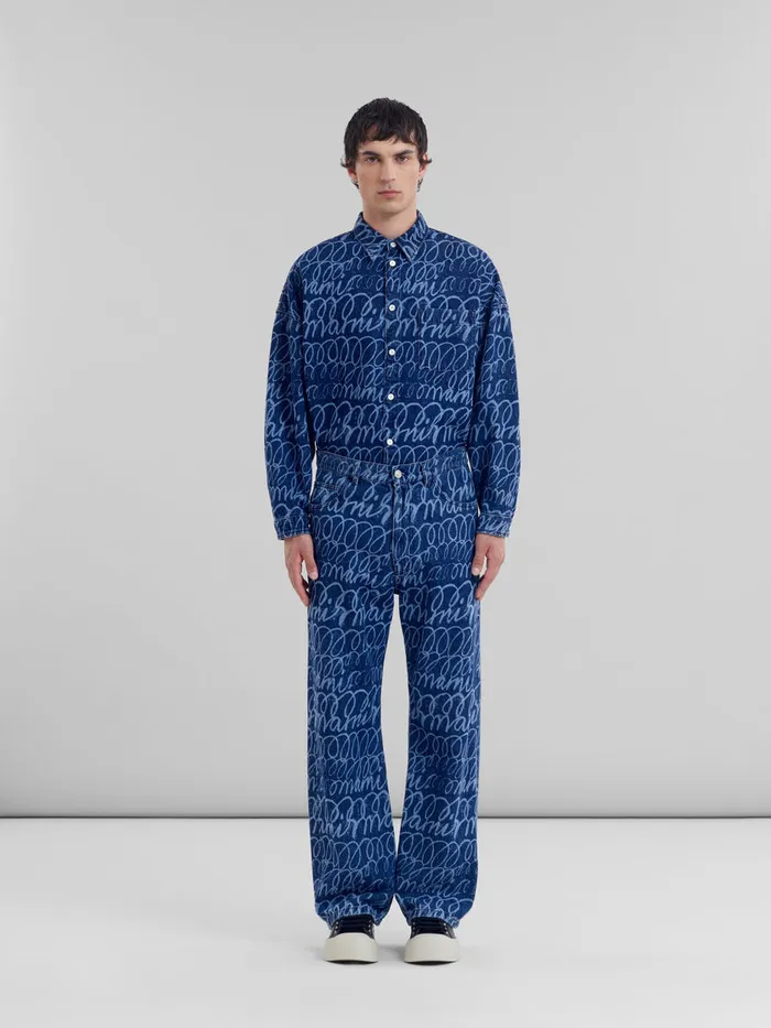 Blue Denim Jeans With Bleached Marni Scribble Motif Men Marni Pants