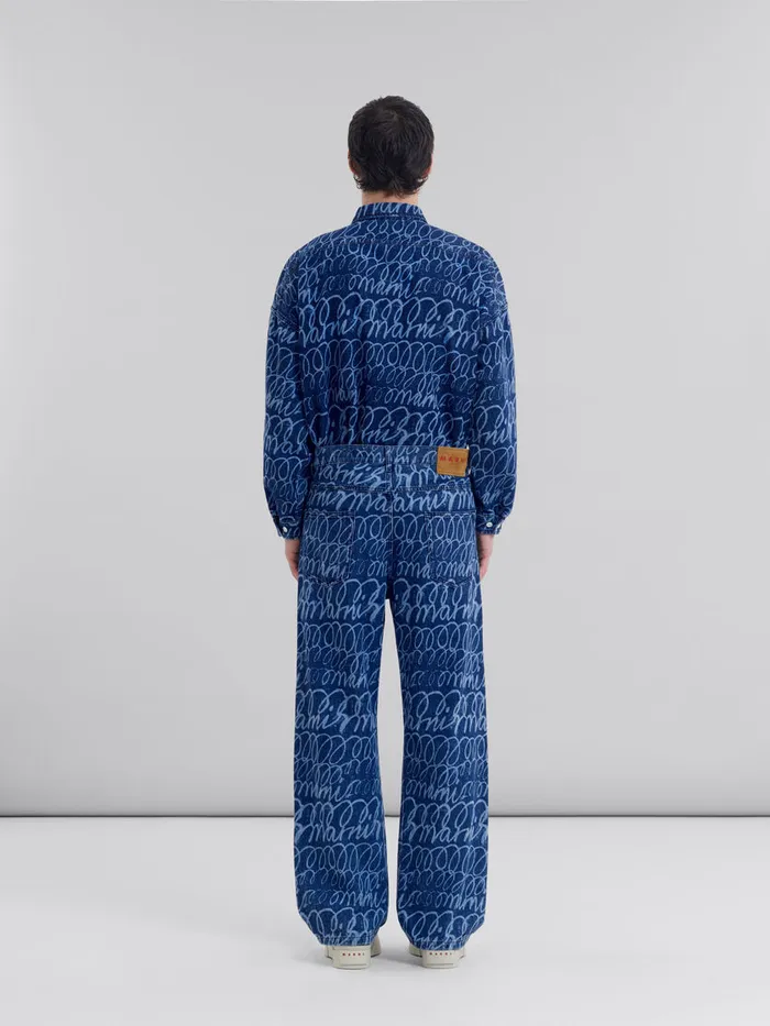 Blue Denim Jeans With Bleached Marni Scribble Motif Men Marni Pants