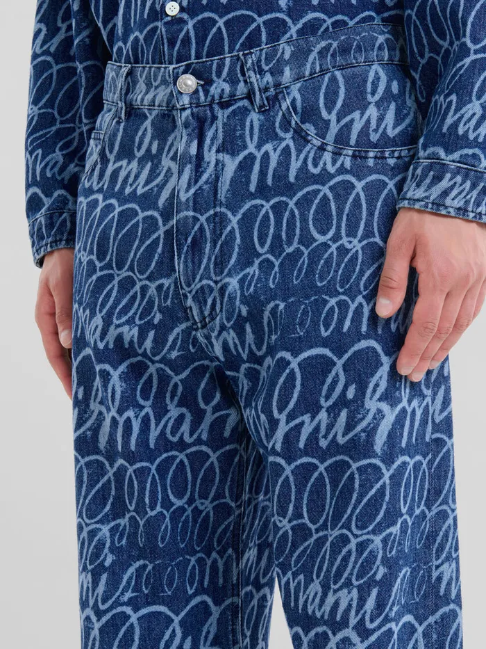 Blue Denim Jeans With Bleached Marni Scribble Motif Men Marni Pants