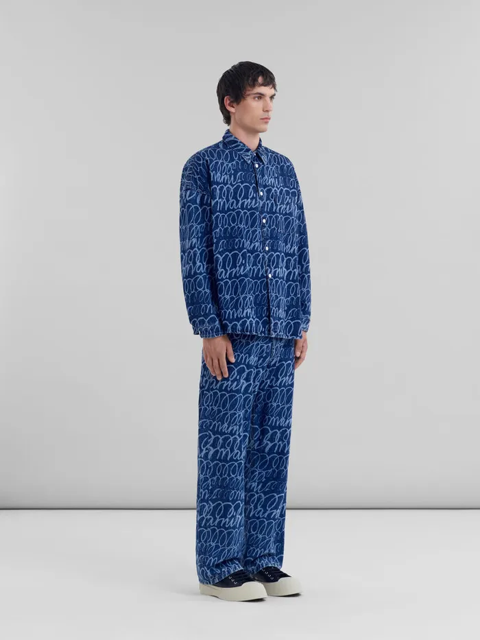 Blue Denim Jeans With Bleached Marni Scribble Motif Men Marni Pants
