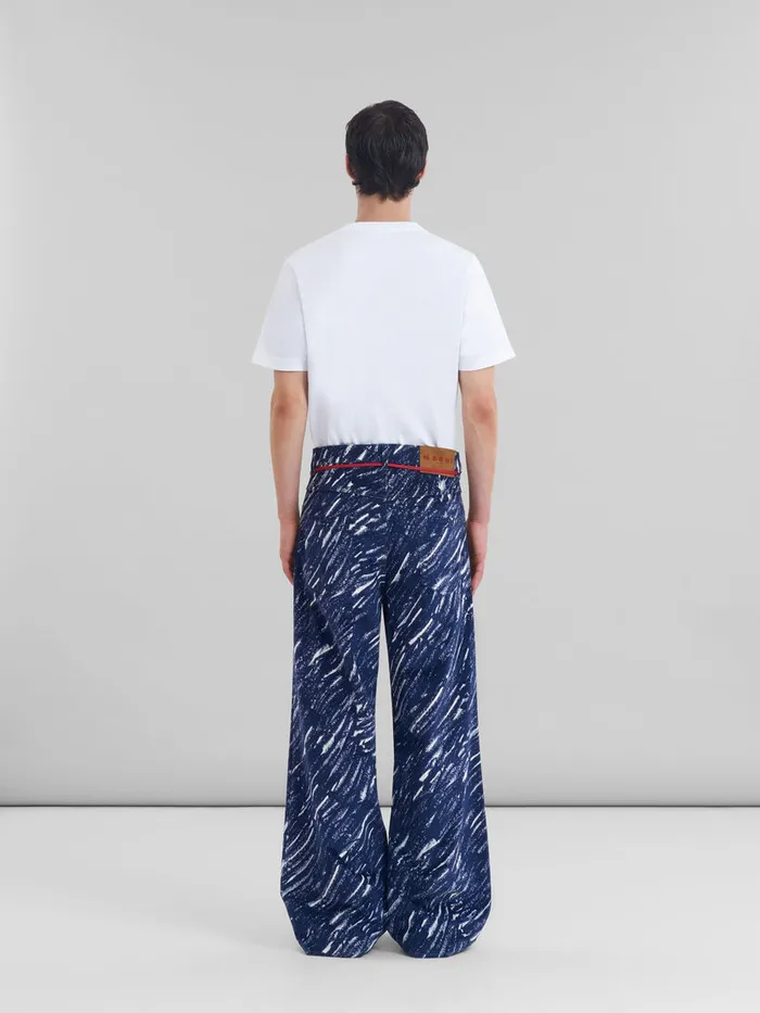 Blue Flocked Denim Flared Jeans With Crayon Print Men Marni Pants