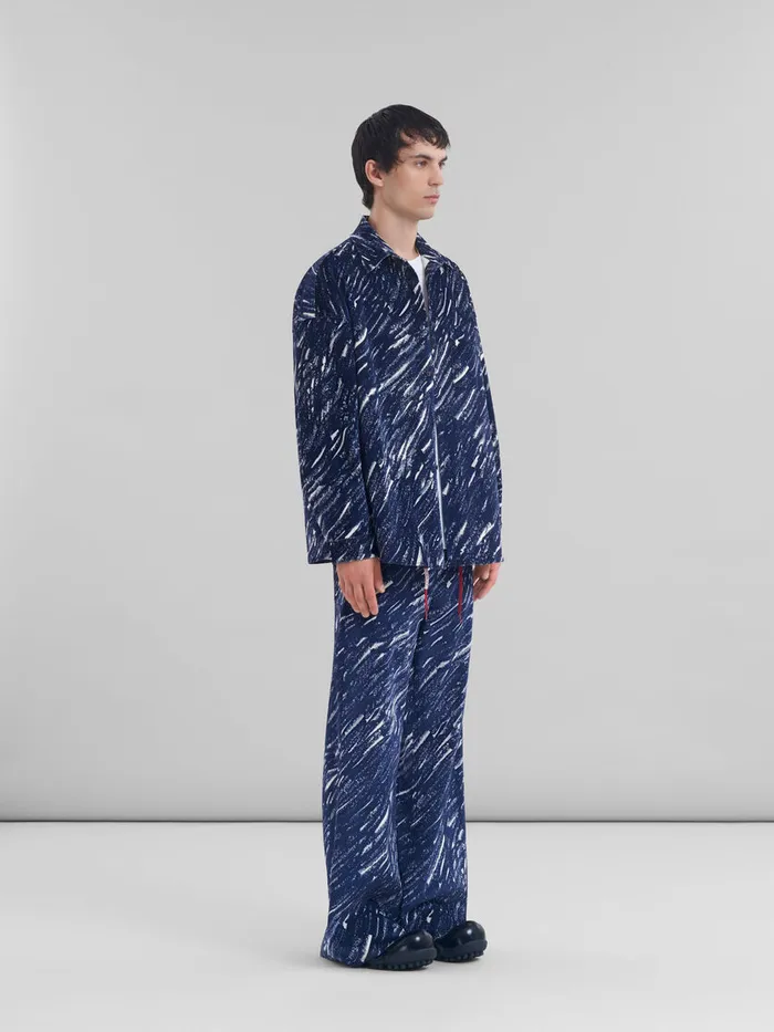 Blue Flocked Denim Flared Jeans With Crayon Print Men Marni Pants