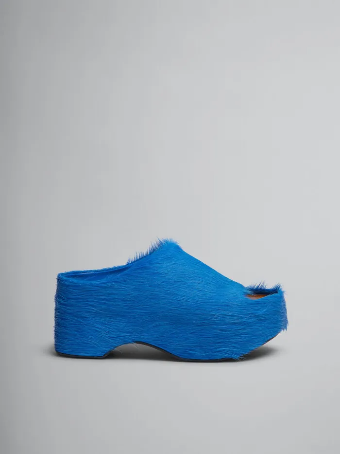 Blue Longhair Calfskin Chunky Clog Slide Women Marni Slides and Sandals