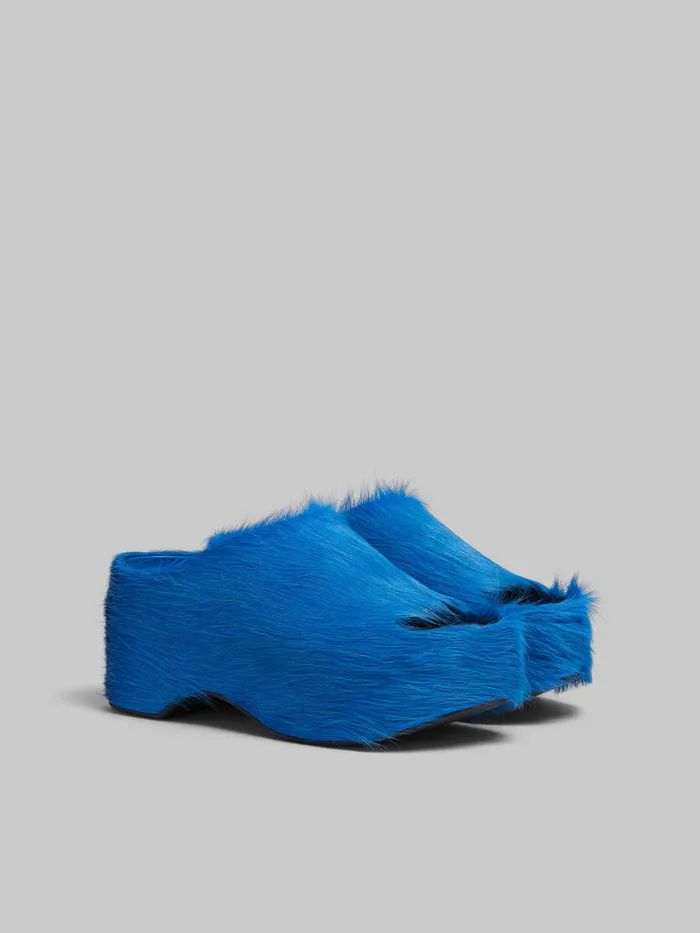 Blue Longhair Calfskin Chunky Clog Slide Women Marni Slides and Sandals