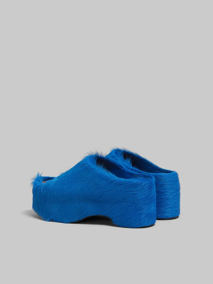 Blue Longhair Calfskin Chunky Clog Slide Women Marni Slides and Sandals