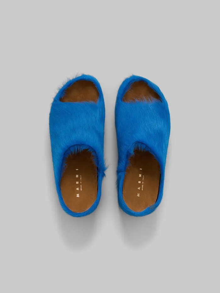 Blue Longhair Calfskin Chunky Clog Slide Women Marni Slides and Sandals