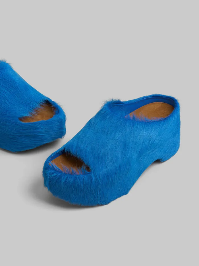 Blue Longhair Calfskin Chunky Clog Slide Women Marni Slides and Sandals