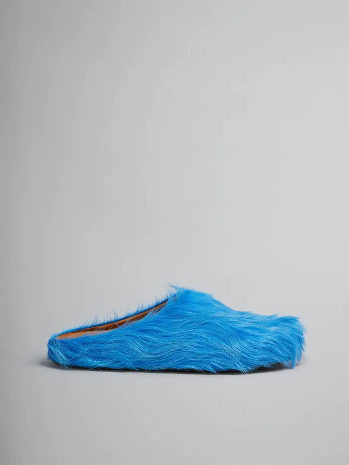 Blue Long Hair Calfskin Fussbett Sabot Men Marni Fussbett Sabot
