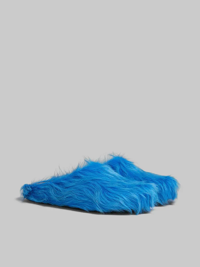 Blue Long Hair Calfskin Fussbett Sabot Men Marni Fussbett Sabot