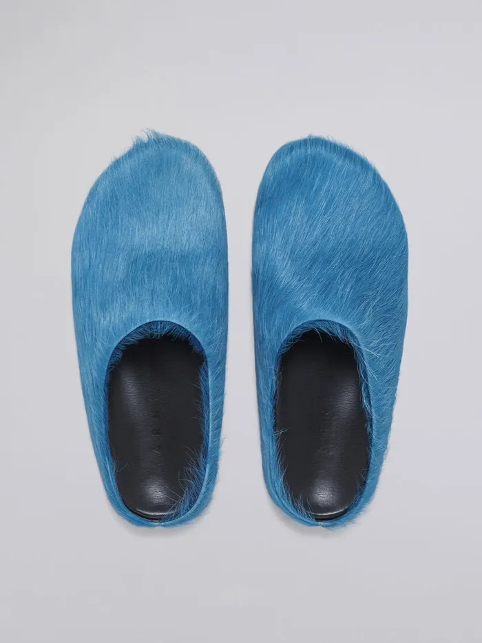 Blue Long Hair Calfskin Fussbett Sabot Men Marni Fussbett Sabot