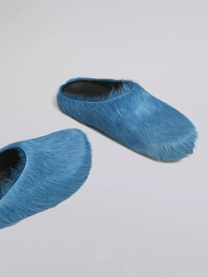 Blue Long Hair Calfskin Fussbett Sabot Men Marni Fussbett Sabot