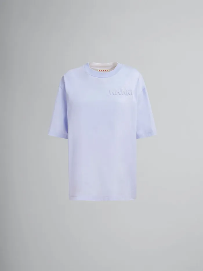Blue Organic Cotton Boxy Tshirt With Padded Logo Women Marni Tops and TShirts