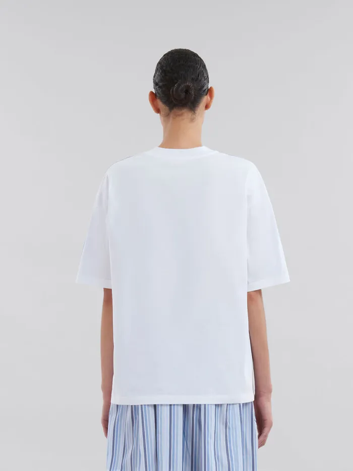 Blue Organic Cotton Boxy Tshirt With Padded Logo Women Marni Tops and TShirts