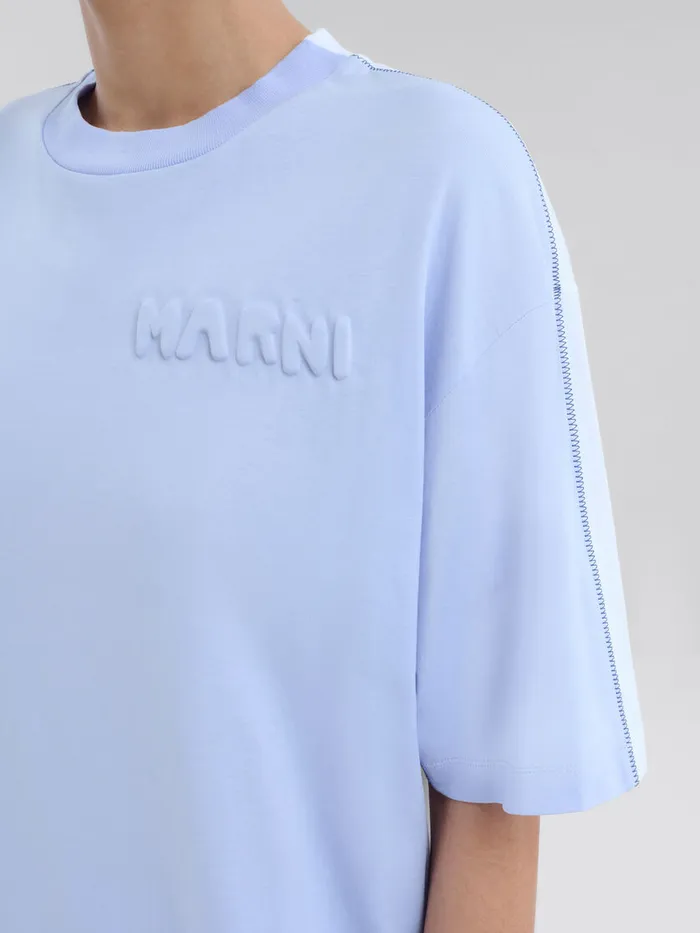 Blue Organic Cotton Boxy Tshirt With Padded Logo Women Marni Tops and TShirts