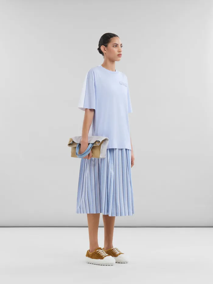 Blue Organic Cotton Boxy Tshirt With Padded Logo Women Marni Tops and TShirts