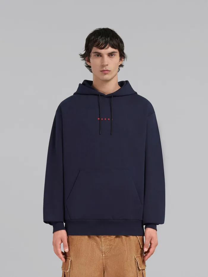 Blue Organic Cotton Hoodie With Marni Print Men Marni Sweatshirts
