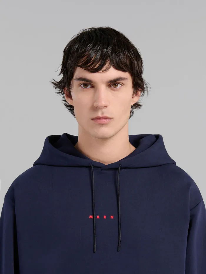 Blue Organic Cotton Hoodie With Marni Print Men Marni Sweatshirts